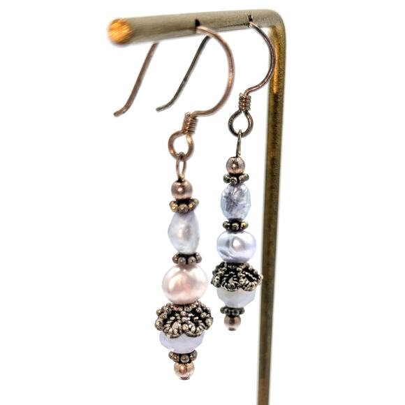 Lavender Pearl Crystal Silver Tone Dangle Earrings - Picture 2 of 4